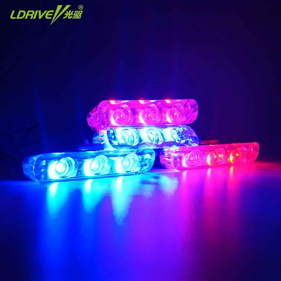 4PCS 12V Car 3LED Strobe Flashing lights Signal Emergency Light LED Warning red blue Motorcycle Auto Flash Universal | Автомобили и