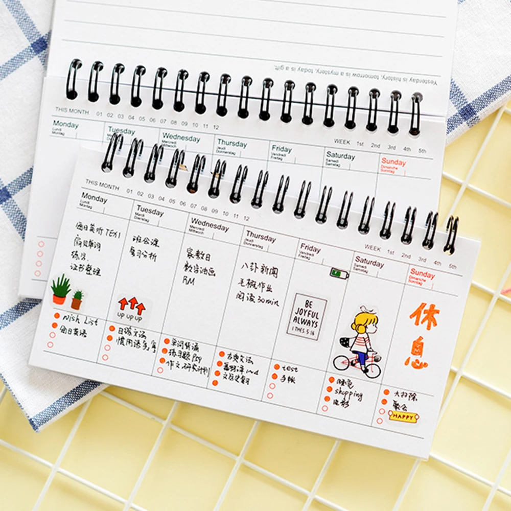 Kawaii Notepad PVC Daily Weekly Planner Spiral Notebook Day Plan Diary Time Organizer School Supplies Agenda | Канцтовары для офиса