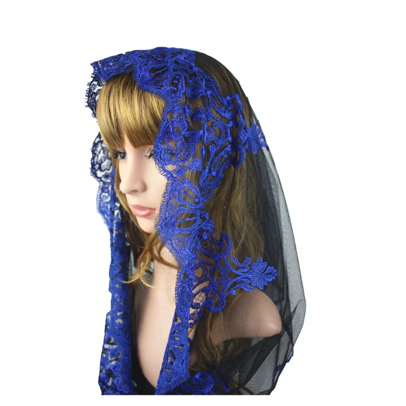 Синий кружевной шарф для церкви с вышивкой | Тематическая одежда и униформа