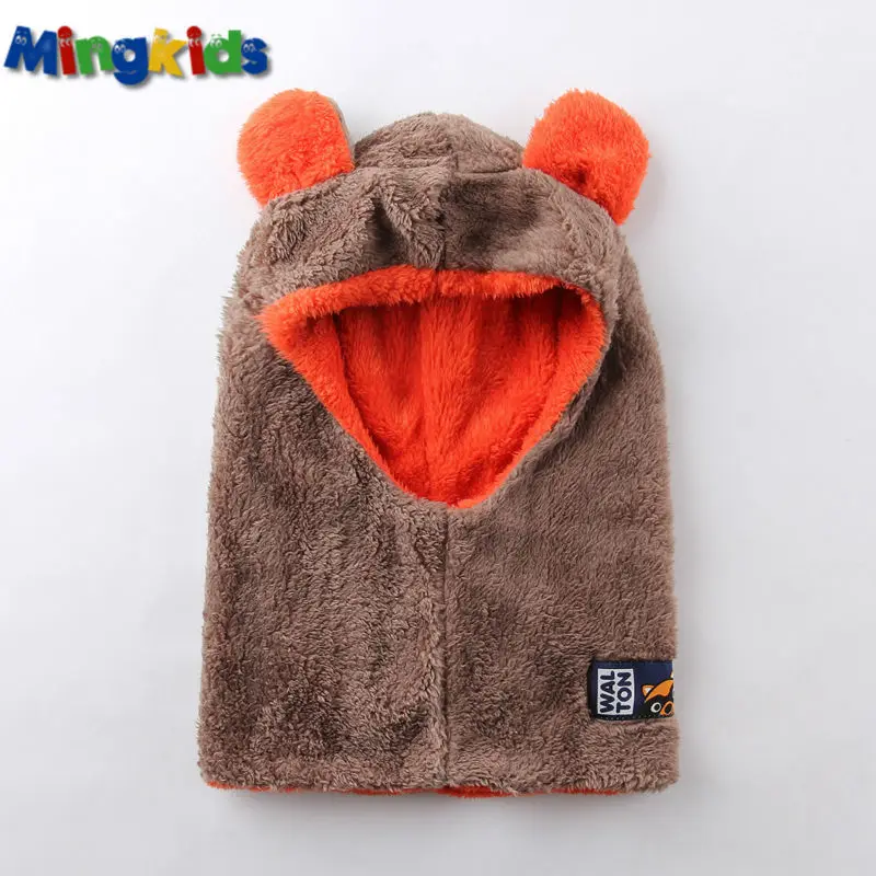 Mingkids шапка девочка мальчик осень зима теплая плюшевые снуд Hat шарф защита ребенка