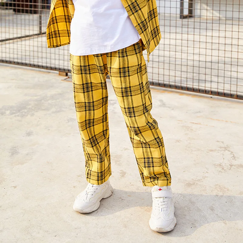 Детские костюмы в стиле хип хоп для мальчиков и девочек желтые топы штаны