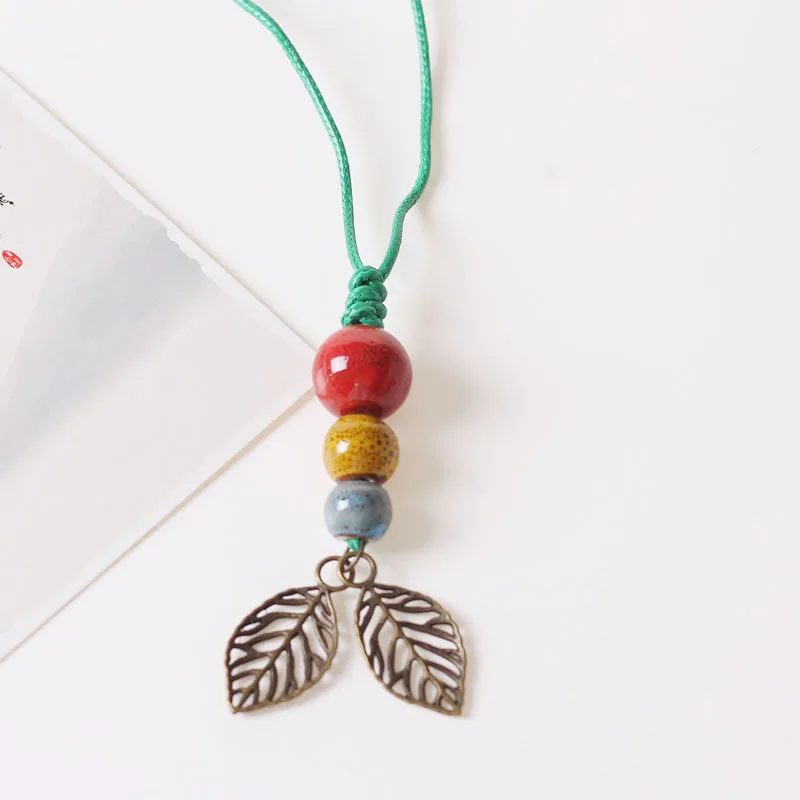 Длинная веревочная цепочка с керамическими бусинами подвеска на свитер для