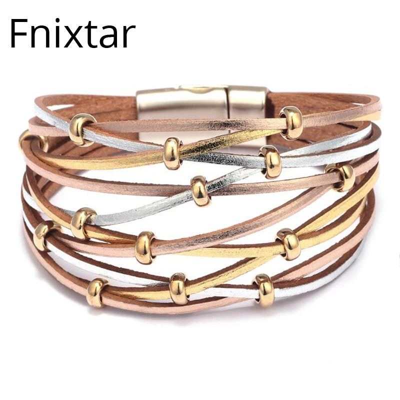 Fnixtar Новая мода 19 см длина призматическая многослойная кожаная цепочка женские