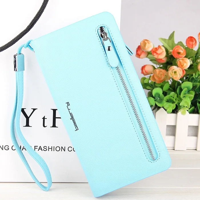 sky blue Брендовые Модные женские Зажимы для денег портативный большой ёмкость молнии Длинные дизайн карман сотового телефона portefeuille femme женск - Цвет: sky blue