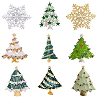 new cheap white gold christmas snowflake brooch colorful enamel tree broches gift jewelry decorative pins fashionable brooches