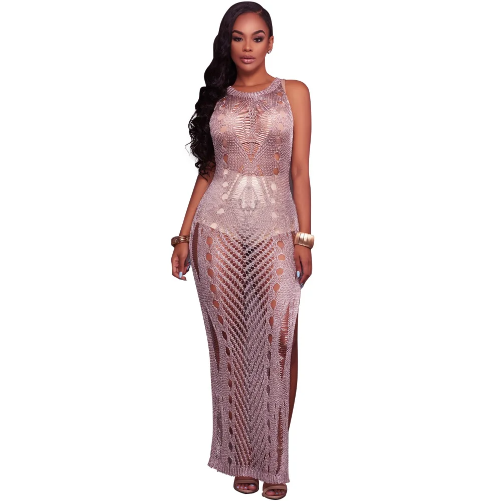 Пляжное платье vestidos Выдалбливают трикотажные модные пикантные Золото