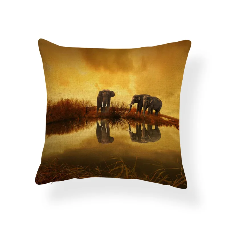 Cute Animal Pattern Cushion Set Koala Giraffe Zebra Tiger Lion Monochrome Pillow 45X45Cm Polyester Decor Backyard Bench | Дом и сад