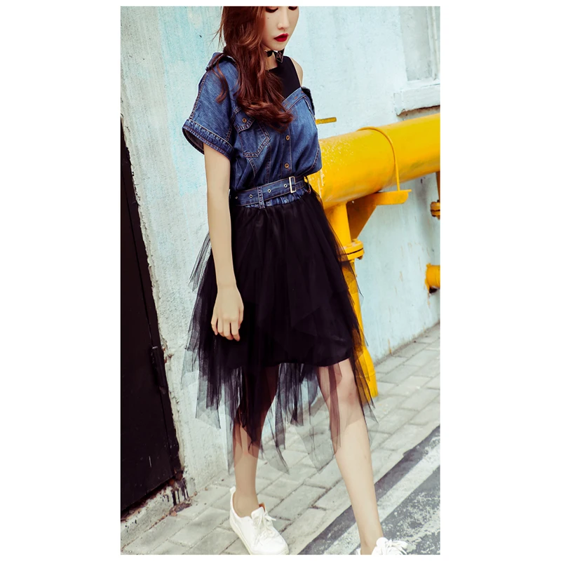 Асимметричное Сетчатое платье в стиле пэчворк Летняя джинсовая Шлифовка с