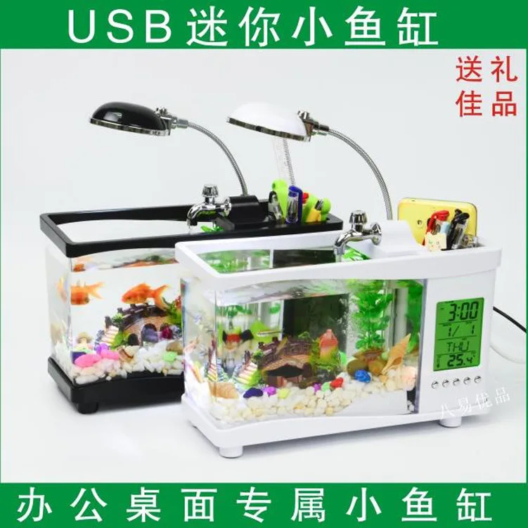Мини аквариум настольный электронный со светодиодной подсветкой и календарем|mini