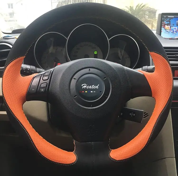 red and black Оплетка на Руль Обложка для Mazda 3 Axela 2003-2009 Mazda 5 2004-2010 Mazda 6 atenza 2004-2008 Капа Para Volante для мазда 6 - Название цвета: red and black