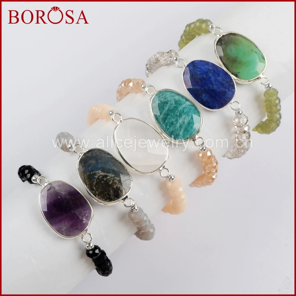 

BOROSA 5pcs Silver Color White Quartz Lapis Faceted Connectors 4x6mm Glass Crystal Beads Beaded Bracelets for Girls Gift S1560