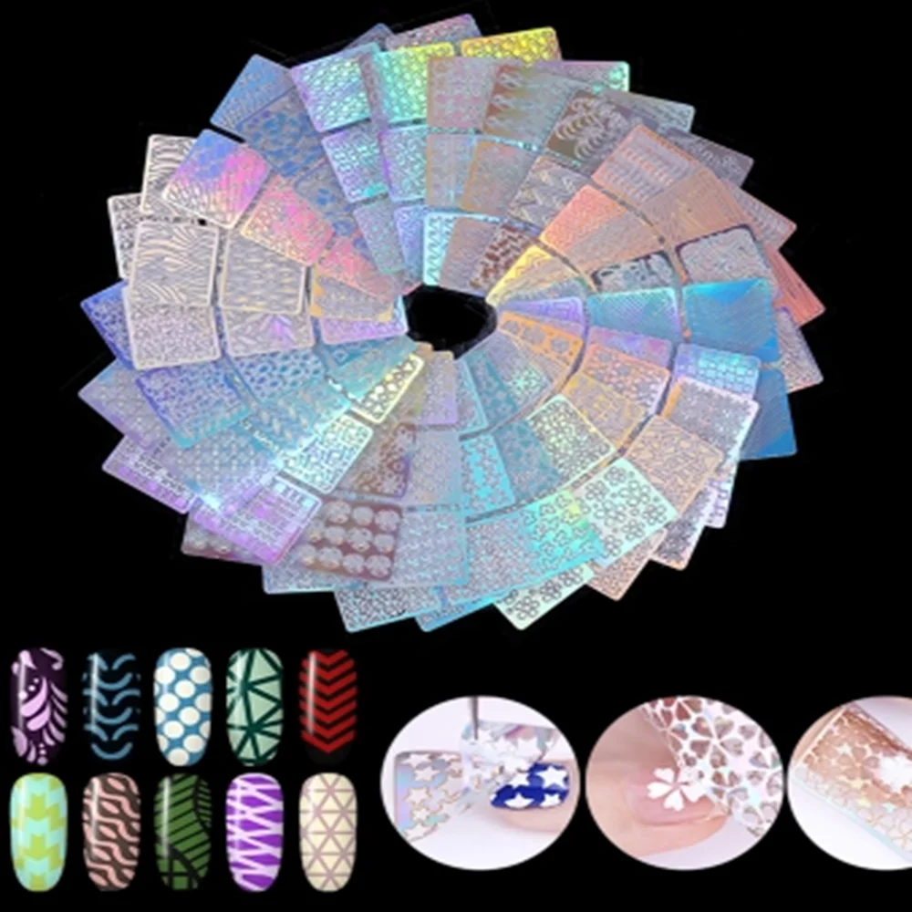 Квадратный стикер для дизайна ногтей с неправильной сеткой 24 листа/набор полых
