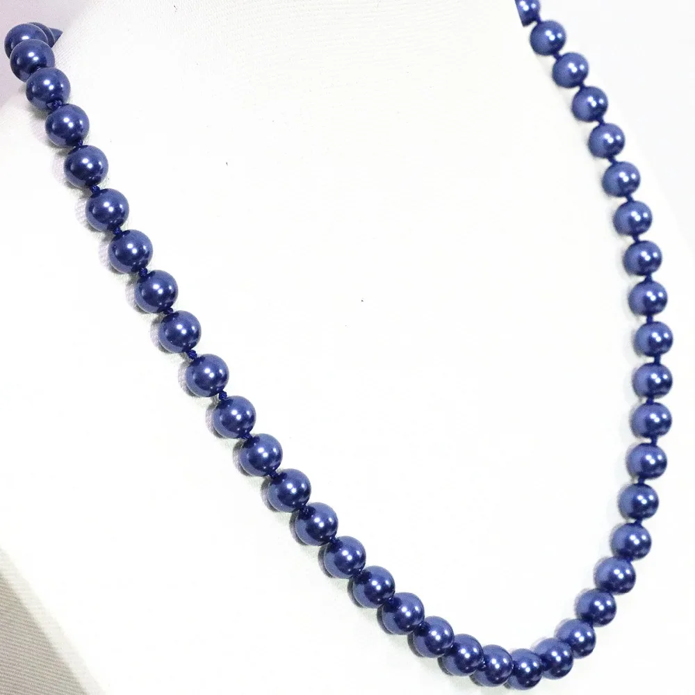 New dark blue south sea shell simulated-pearl fashion round beads 8 10 12 14mm elegant women chain necklace jewelry 18inch B1497 | Украшения