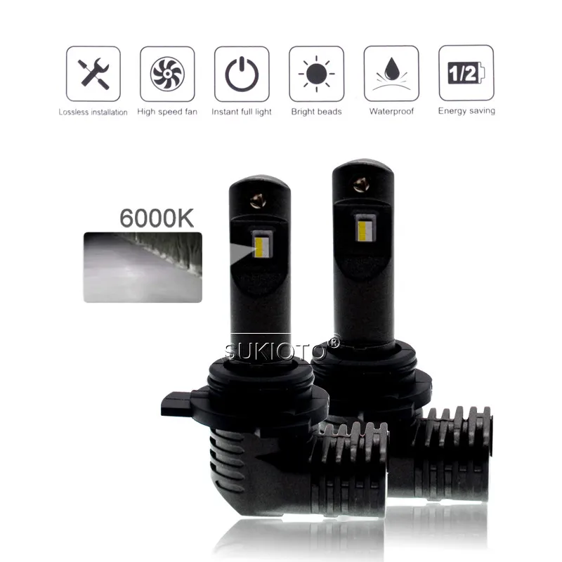 SUKIOTO 2 шт. 1:1 дизайн 9012 HIR2 LED Мини H7 H11 H8 H16JP 9005 9006 6000K 35 Вт 5200lm Автомобильные светодиодные фары противотуманные лампы