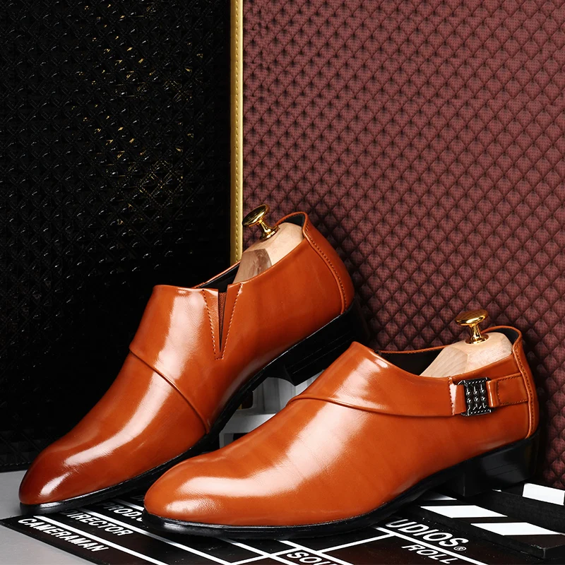 2017 Зима Патент Мужские Платья Обувь для Мужчин Острым Носом Обуви Дышащая