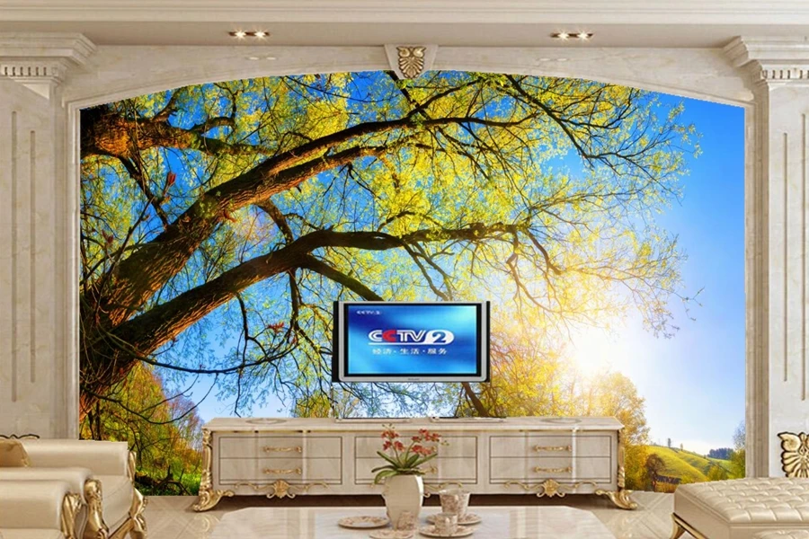 Изготовленный На Заказ 3D фрески papel де parede осень багажник ветви дерева природы