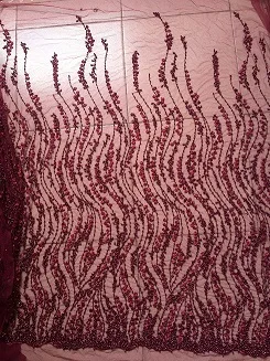 wine red Горячая Новое поступление Тяжелая кружевная ткань с зеленым бисером, супер тонкая французская кружевная ткань ручной работы для высокой моды - Цвет: wine red