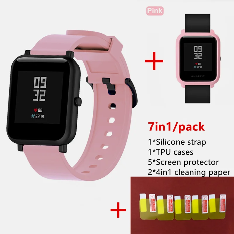 7в1 для Xiaomi Huami Amazfit Bip легкий и тонкий ТПУ ремешок наручных часов PC мягкий чехол