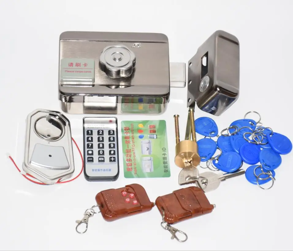 

2 remote controls electric lock kit DC12V integrated RFID card electronic gate door locks reading &rotating open