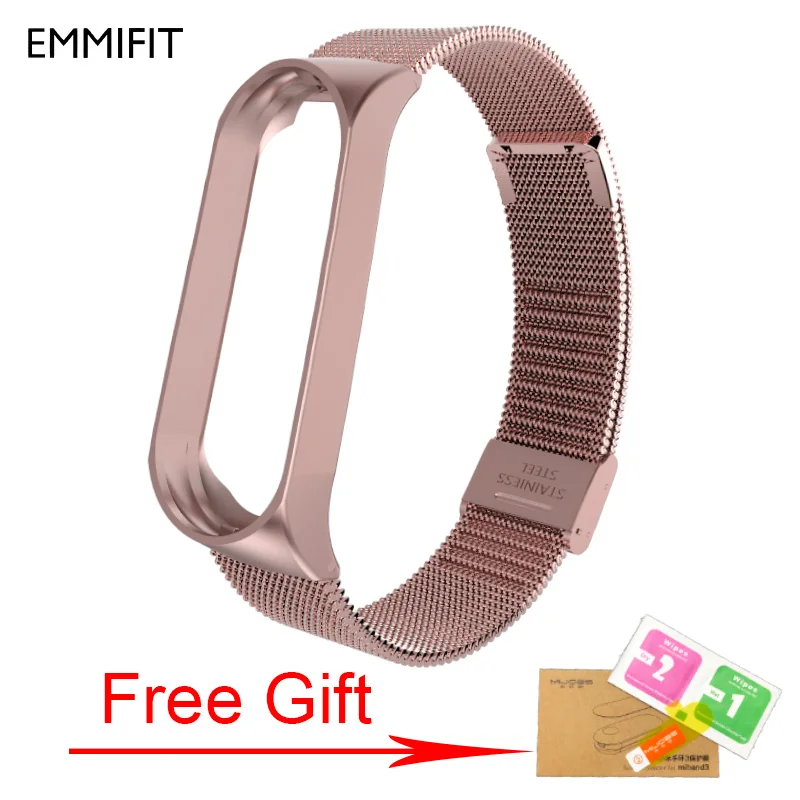 Rose gold Add Gift Металлический ремешок для Xiaomi mi Band 3 Безвинтовой браслет из нержавеющей стали Сменные аксессуары для mi Band 3 ремешок - Цвет: Rose gold Add Gift