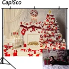 Фон для фотосъемки новорожденных с изображением Красной рождественской елки камина