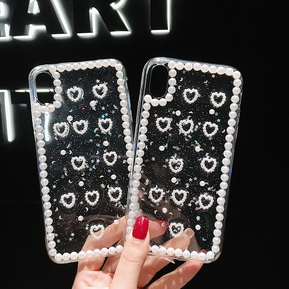Роскошный Жемчужный 3D чехол для телефона iPhone X XR XS Max прозрачный силиконовый