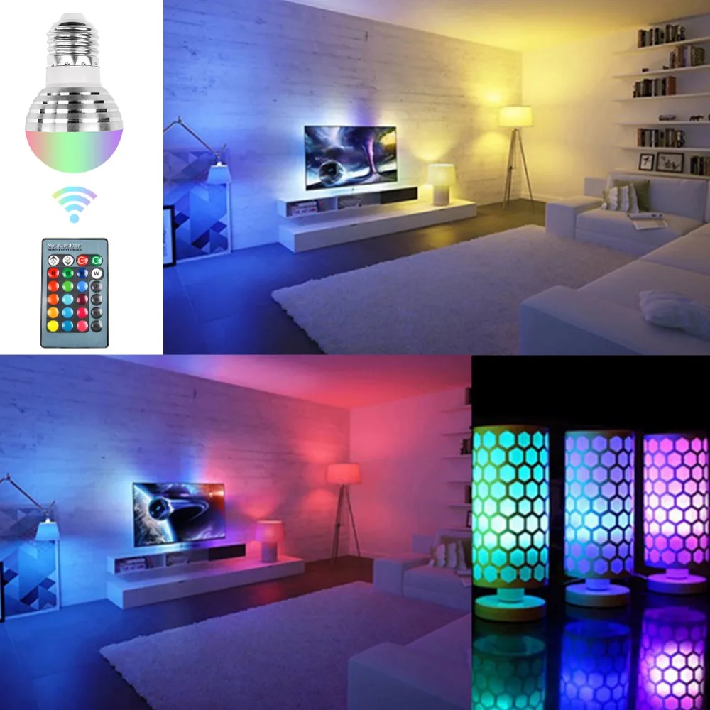 E27 E14 RGB светодиодный лампа 3W 5W 10W Цвет Magic Точечный светильник дистанционного Управление затемнения 24key Праздник Светодиодный Ночной светильник 110V 220V