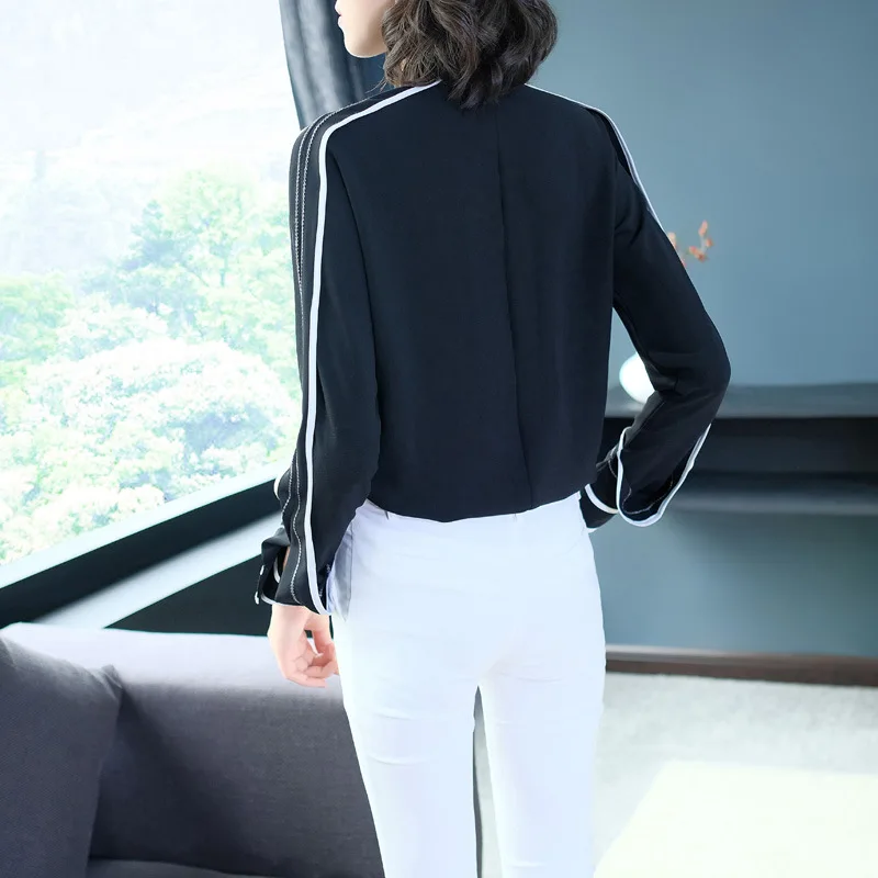 С длинным рукавом отложной воротник однобортная блузка 2018 новые женские осень