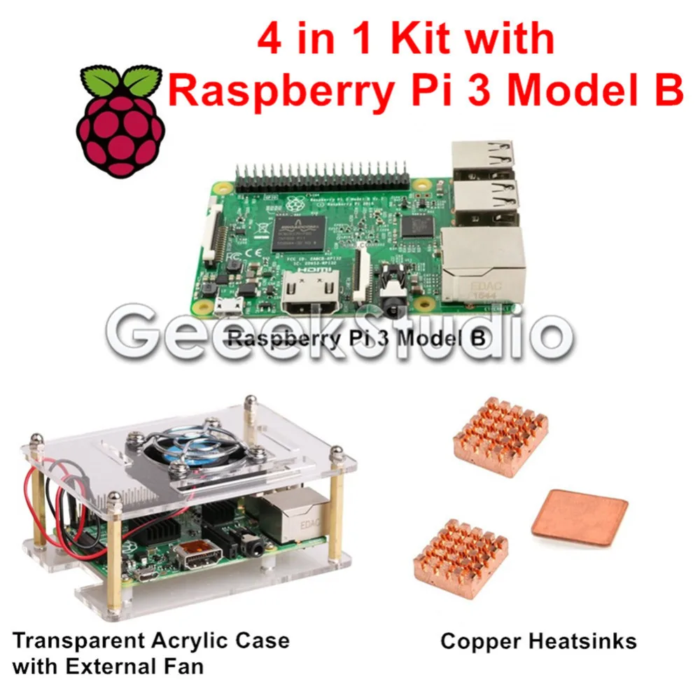 Raspberry Pi 3 Model B комплект + прозрачный акриловый корпус с охлаждающим вентилятором