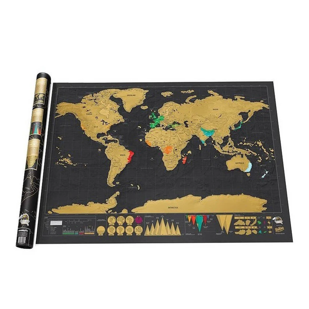 Deluxe Black Scratch Off World Map Room Decoration Wall Stickers p30 | Канцтовары для офиса и дома