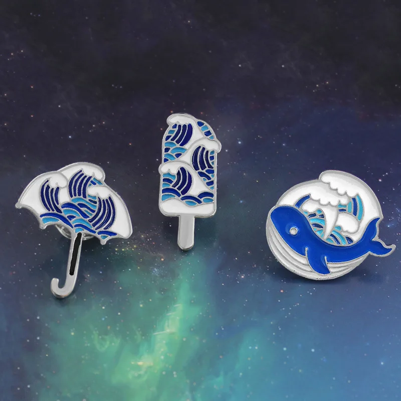 Китайский пейзаж тайская синяя капельная брошь волнистый узор дизайн зонтик