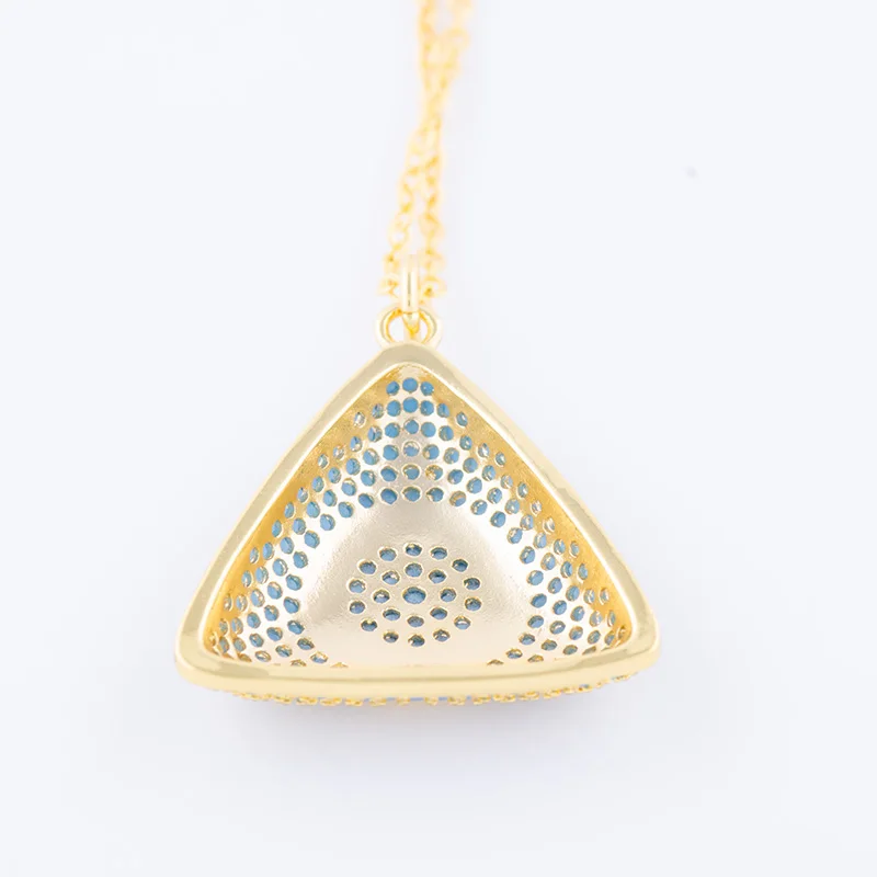 Европейская мода треугольные ожерелья подвеска медный металл Синий Циркон