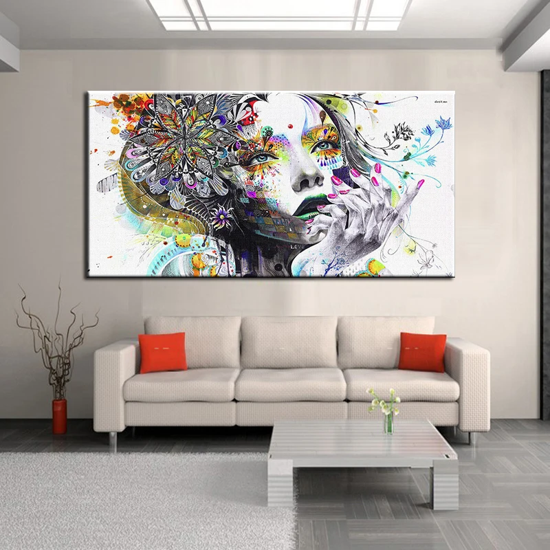 

Modern Abstract Wall Art Painting Girl with Flowers Print on Canvas Large Poster for Living Room Decor