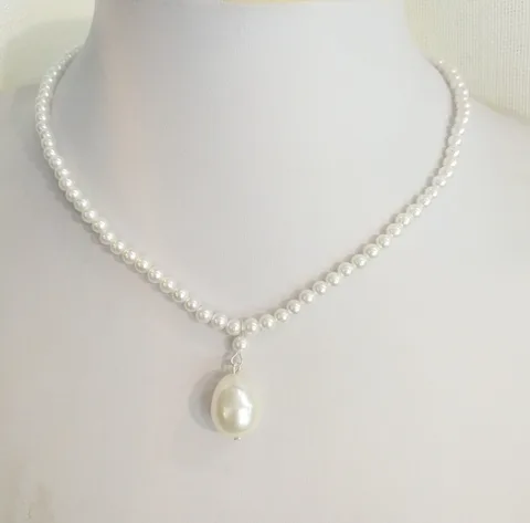 45 см 18 ''ювелирное ожерелье 4 мм круглые бусины белый натуральный жемчуг морской ракушки 15 мм ожерелье с подвеской