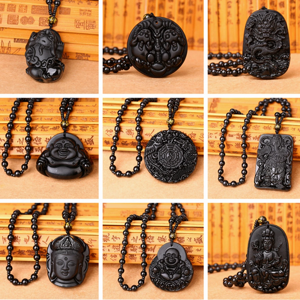 Высокое качество уникальный смешанный природный черный Обсидиан Резной Будда