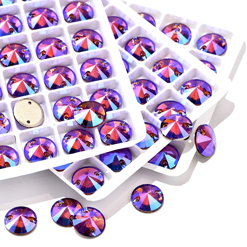 ААААА качество 40 штук 12 мм круглый стакан Rivoli пришить стразы с плоской задней