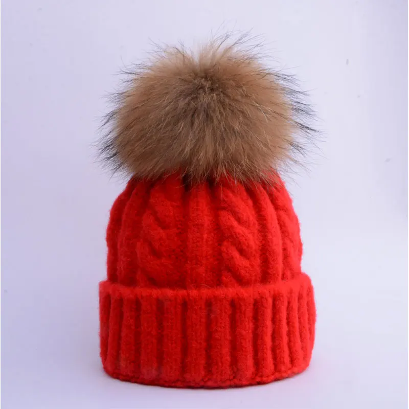 Зимняя шапка Skullies шапочки Шапки зимние шапочки для Для женщин для мамы и для маленьких мальчиков девочек Детское хлопковое вечернее платье в горошек, 15F шляпа помпонами шляпа 2 шт - Цвет: red kids