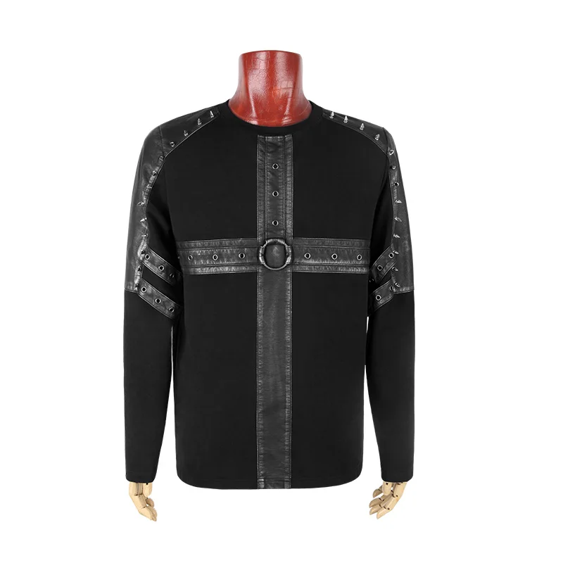 Лидер продаж черные готические рубашки с длинными рукавами и заклепками в стиле
