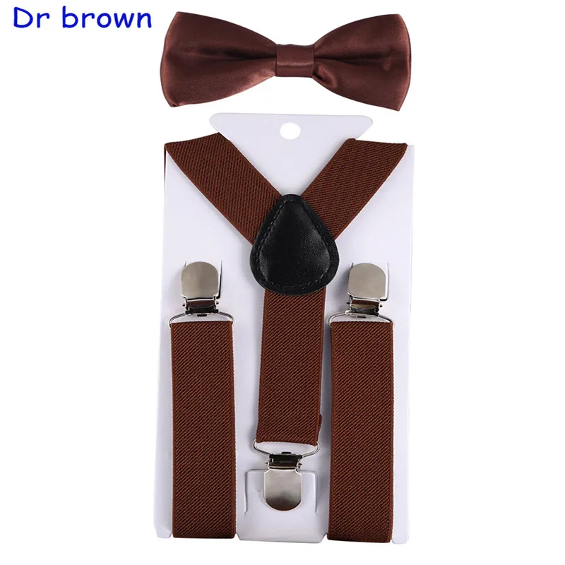 Fashion Kids Suspenders with Bowtie Children Bow Tie Set Boys Braces Girls Adjustable Suspenders Baby Wedding Ties Accessory - Цвет: Dark Coffee