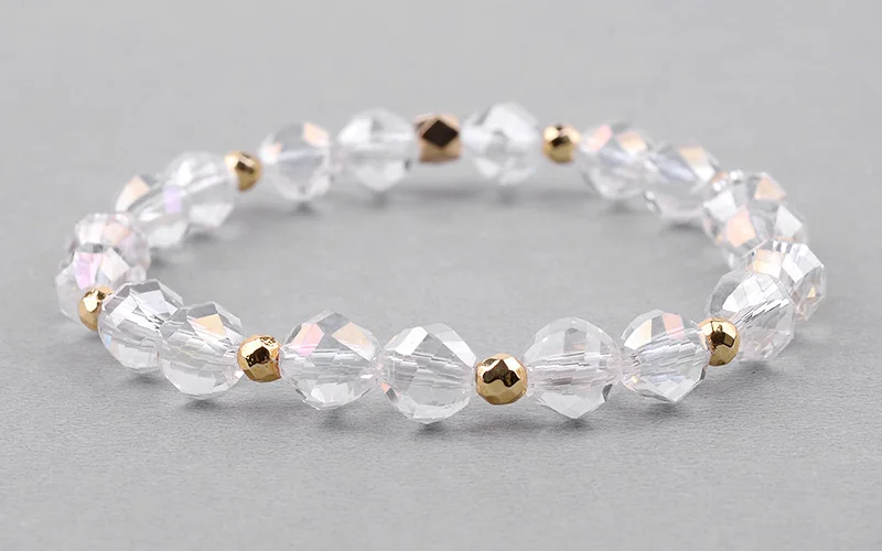 BOJIU Trendy Faceted Crystal Strand Bracelet For Women Cute Pink Purple Gray Black Crystal Bead Bracelet Hot Lady Jewelry BC276