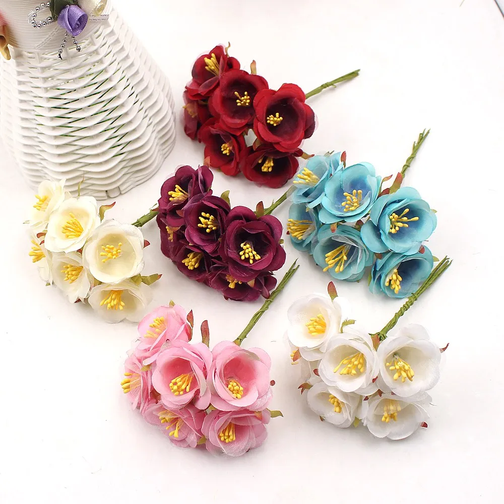 6 шт. искусственные цветы желтые тычинки вишни для свадьбы украшение дома