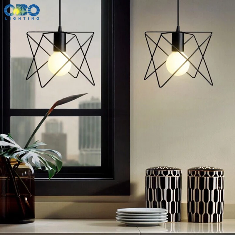 Винтажные подвесные светильники в черной железной рамке для бара/магазина