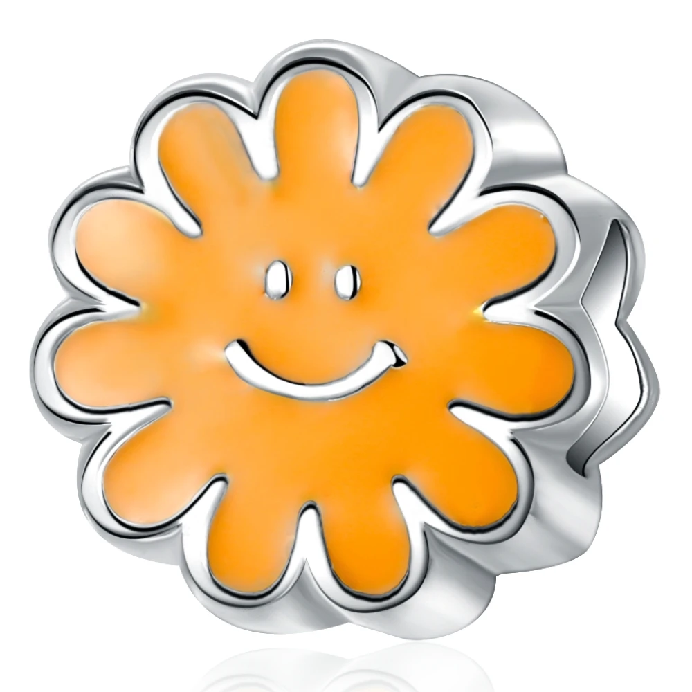 Пошаговый вперед подлинное серебро 925 пробы оранжевый цветок Шарм Fit браслет и