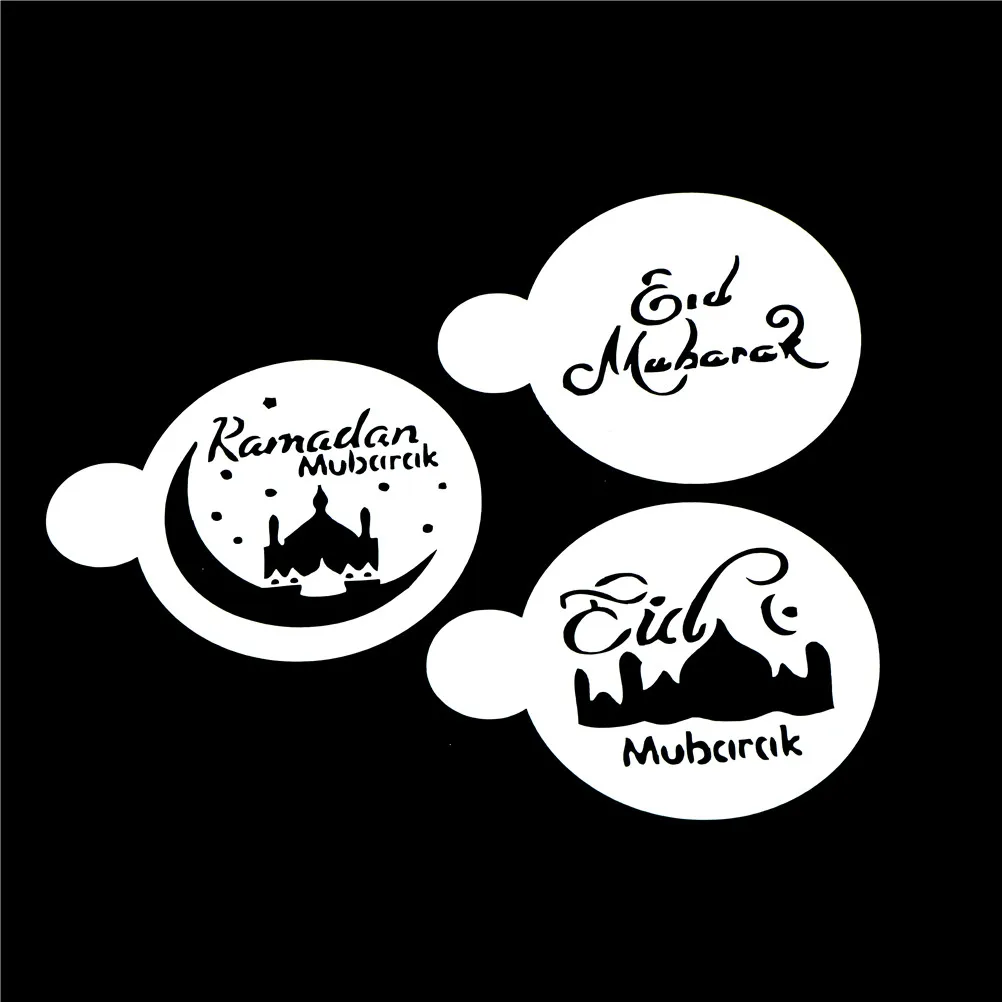 

3/6Pcs/Set White Mosque Eid Mubarak Ramadan Design Coffee Stencils Laser Cut Cookie Biscuits Fondant Cake Decoration Tools