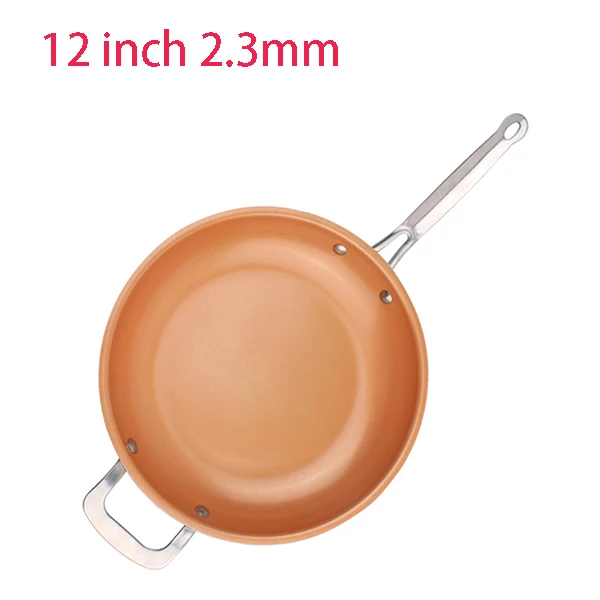 12 inch 2.3mm Антипригарная медная сковорода для жарки керамические индукционные поварские сковороды кастрюля для духовки и мытья в посудомоечной машине 8 дюймов антипригарная сковорода медная красная сковорода - Цвет: 12 inch 2.3mm