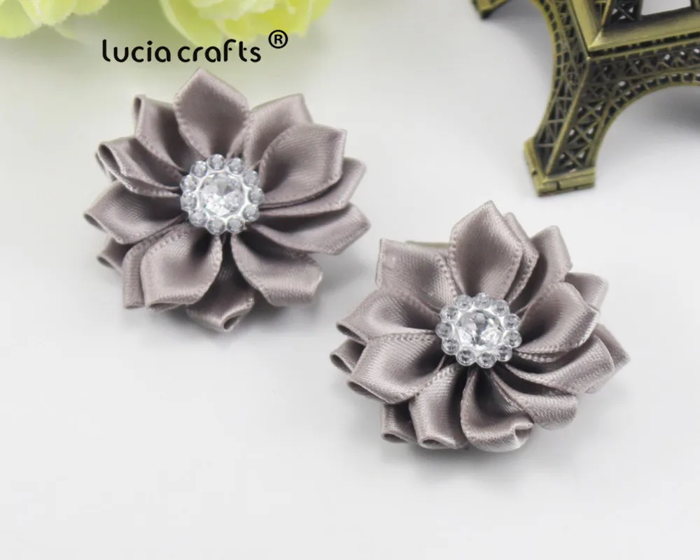 Gray 2pcs 2шт/6 шт 3,5 см разные цвета атласная лента ткань цветок Стразы ручной работы украшения Аппликации Аксессуары CB0311 - Цвет: Gray 2pcs