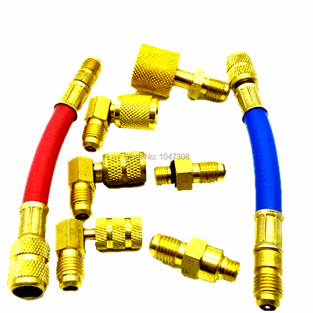 8pcs Air Conditioner Refrigeration R134A R12 Converting Adapter Car AC Connector Hose Set Kit Conversion Quick Connect Coupler |