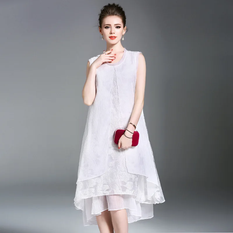 Летнее платье Для женщин без рукавов жаккард сплошной Цвет круглым вырезом шить