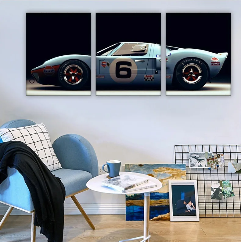 3 шт. холст картины Ford GT40 спортивный автомобиль суперкар стены искусства гонки картина холст HD печать для дома Декор для гостиной