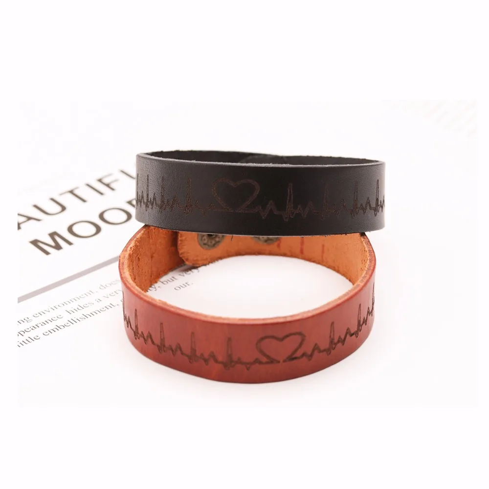 DC кожаные браслеты модные ювелирные изделия ECG тренд сердцебиение Мужчины